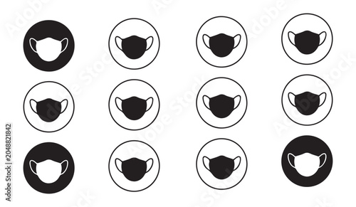 Photos Face mask requirement icons in circular frames for public health and safety communication
