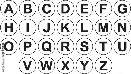 Foto Black uppercase alphabet letters from a to z inside individual circles