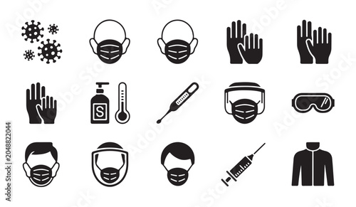 Photos Health protection and safety icons related to viruses and disease prevention