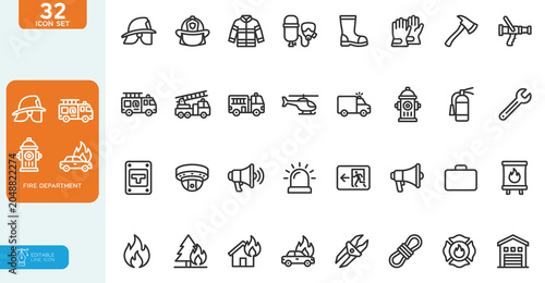 Fotografie Fire department Vector illustration line editable icon set