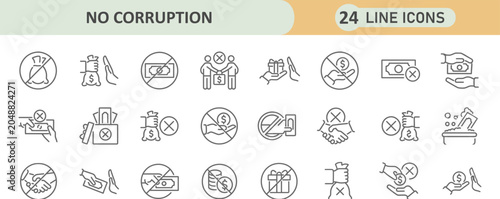Fotografia Anti corruption and ethics compliance thin line icon collection with corruption