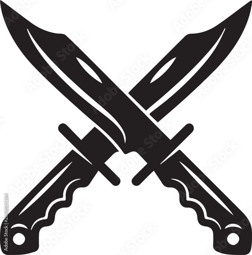 Crossed Tactical Bowie Knife Combat Dagger Vector Illustration