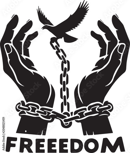 Hands Breaking Metal Chains to Release Freedom Bird Vector