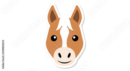 Cute Cartoon Horse Head Sticker, Vector Illustration, Animal Face