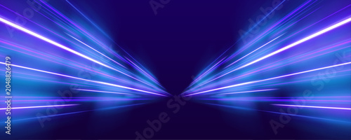 Neon waves expand through a digital universe, forming elegant glowing structures. Color transitions add realism. Futuristic abstract visual style.