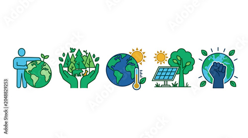 Environmental Conservation and Climate Action Icons Set