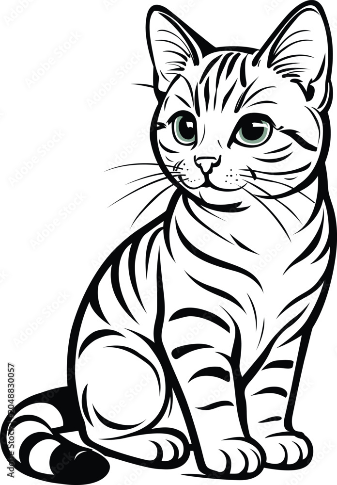 Fototapeta premium Cat outline drawing minimalist feline line art