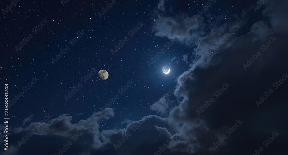 Fototapeta premium night sky background with stars moon and drifting clouds