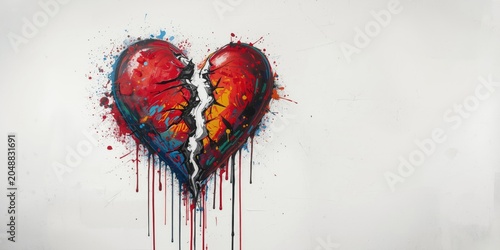 White background with expressive spray paint broken heart graffiti
