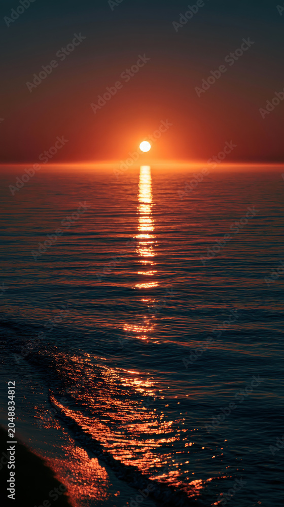 Obraz premium Orange Sunset Reflected On Sea