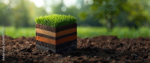 Terrain cube showing stratified earth with grass and muddy soil layers