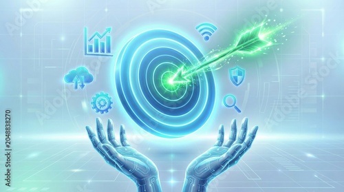 Objective target with performance tracking, monitoring, milestone, strategy, and business achievement on digital concept.