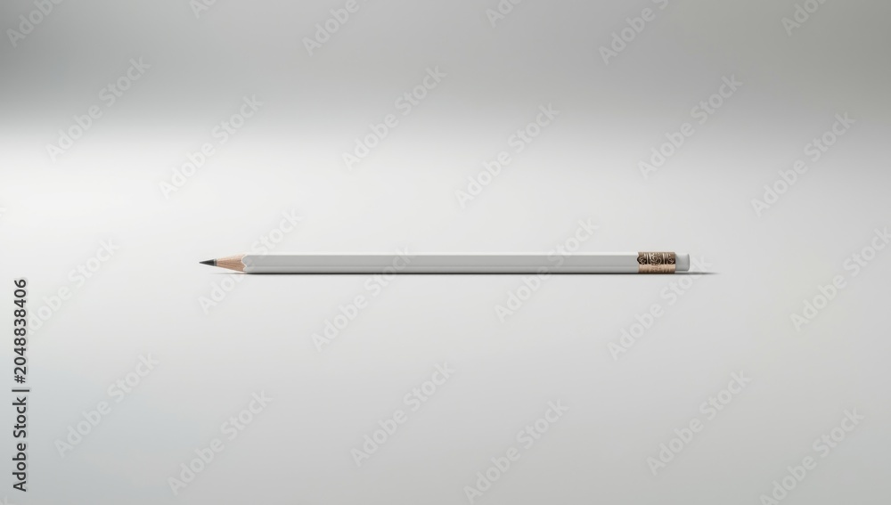 Naklejka premium White pencil isolated on a bright white surface featuring minimal shadowing