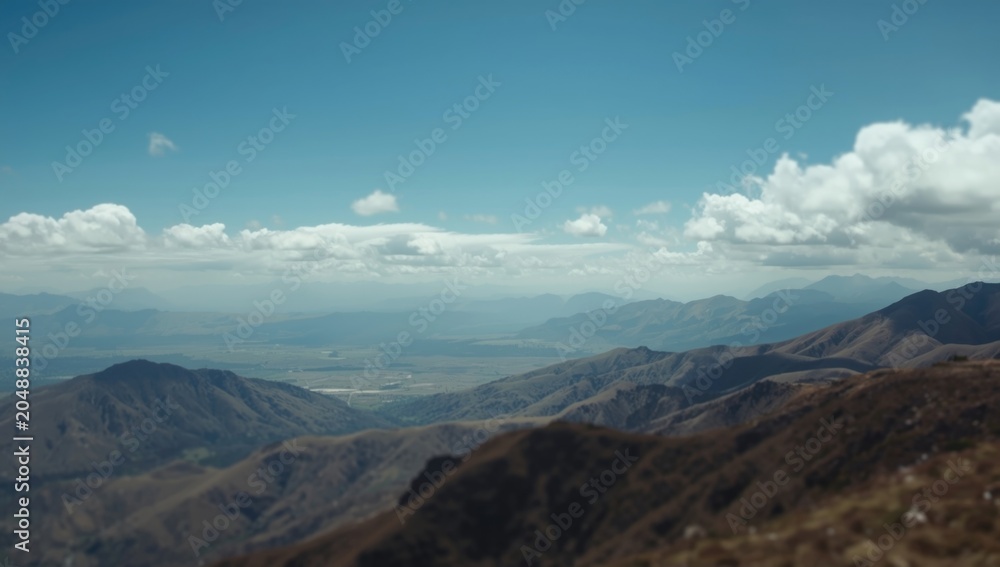 Fototapeta premium Panoramic mountain view with layered geography and valley plains