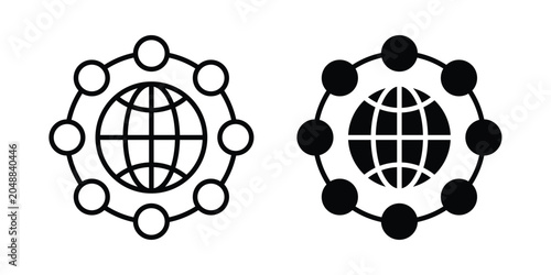 Global networking icon. line and filled black pictograms.