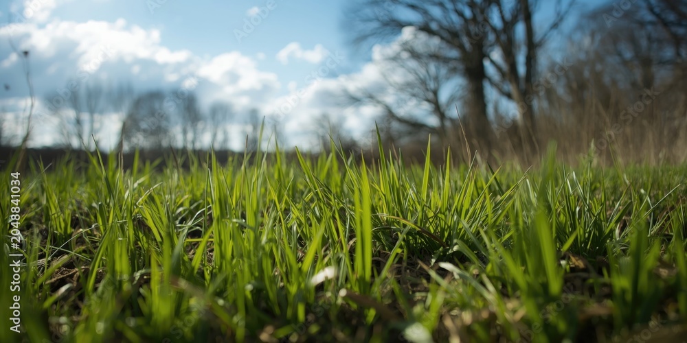 Fototapeta premium Spring natural background showcasing fresh growth and grass texture outdoors