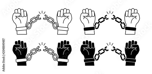 Fotografia Hands breaking chains with fists for Juneteenth Freedom Celebration