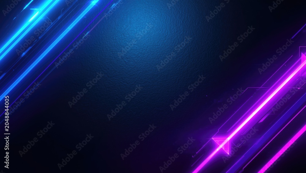 Obraz premium Striking neon blue and purple arrow visuals illuminated on a dark textured background with copy space