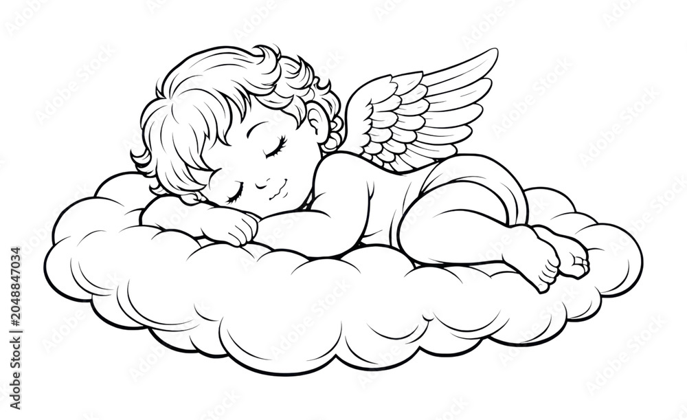 Obraz premium PNG Sleeping cherub on cloud