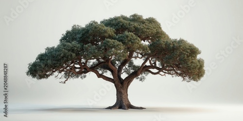 Single broadleaf tree standing alone on white backdrop