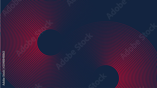 Abstract Dark Blue Background with Red Circular Geometric Line Pattern 