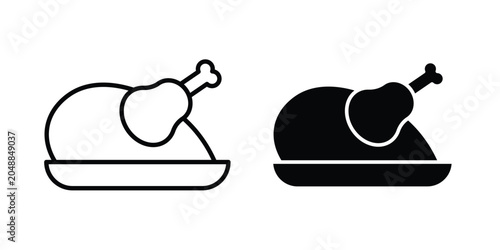 Roasted turkey icon. line and filled black pictograms.