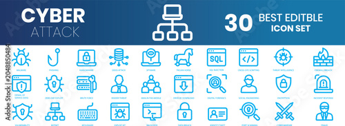 Fotografía Cyber attack 30 icons set