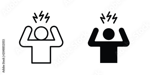 Quadro su tela Stressed human icon. line and filled black pictograms.
