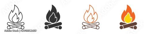Photos Campfire Icon Set, outdoor camping, bonfire flame, campsite fire, adventure vect