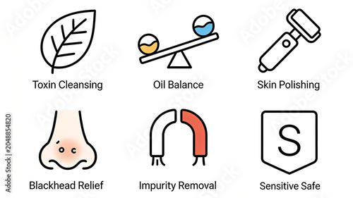 Leaves, rollers, and magnets represent detoxification, oil control, skin abrasion, blackhead removal, and impurity absorption, suitable for cleaning devices and exfoliating care products.
