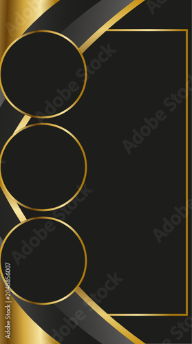 Luxury black and gold template background with three round frames and one rectangle border
