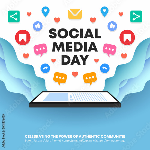 Social Media Day Celebration Banner with Smartphone and Digital Communication Icons