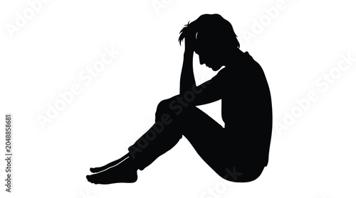 A sad lonely man sitting in a dark vector illustration showing depression and mental health