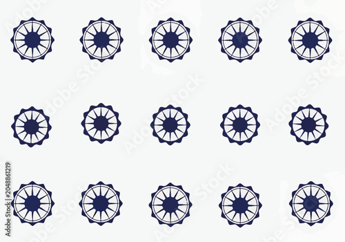 Foto A pattern of 12 identical navy blue circular designs