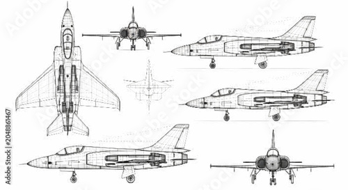 Detailed technical blueprints of a modern military jet aircraft