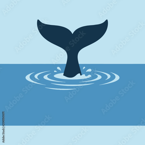 Tableau sur toile A simple illustration of a large aquatic mammal tail in the ocean water