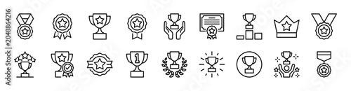 Fotografie Medal award thin line icon set