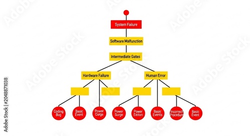 Fault Tree Analysis Diagram with Red Apples as Risk Factors on Yellow Background
