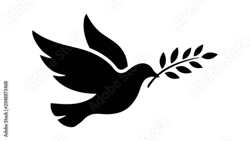 Fotografie Adobe Illustrator ArtworkSilhouette of a Dove with Olive Branch Flying Against W