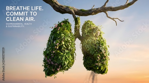 Vibrant green lungs, symbolizing the vital connection between healthy environments and human well-being, promote clean air for a sustainable future on Earth