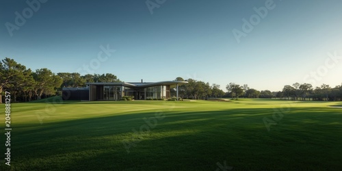 State of the art clubhouse blending modern style with tranquil golf course landscape