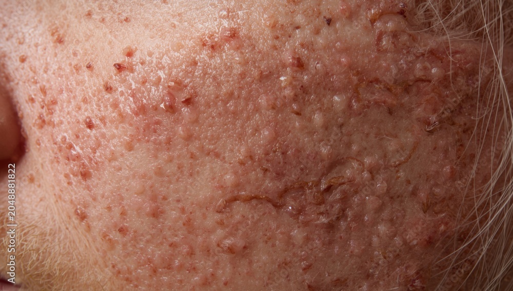 Fototapeta premium Close detailed shot of psoriasis vulgaris symptoms for medical textbook illustrations