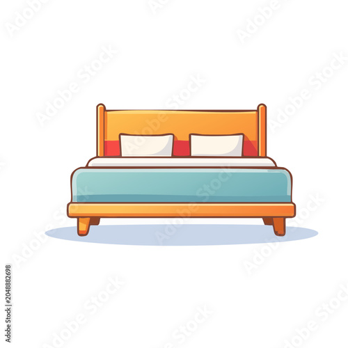 Flat design illustration of a wooden bed with pillows