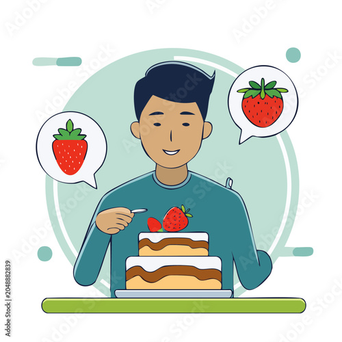 Man decorating a strawberry cake