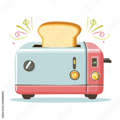 Flat design toaster with a slice of toast