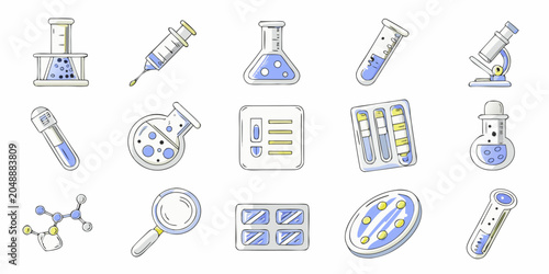 Schilderij op canvas Laboratory Glassware And Scientific Equipment Vector Illustration Collection