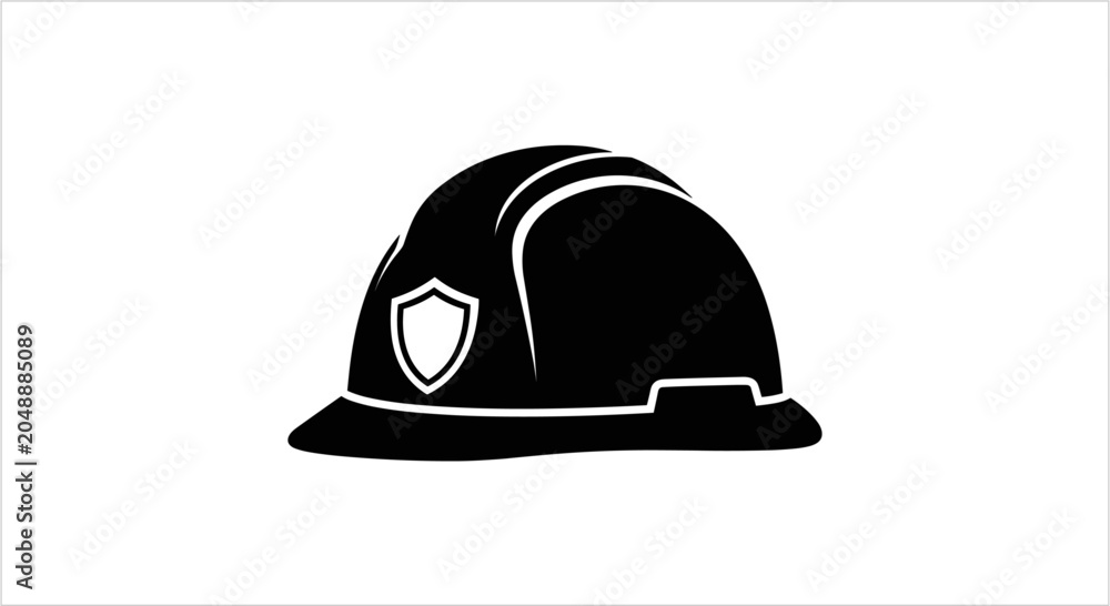 Fototapeta premium Black Hard Hat Safety Helmet Icon Vector.