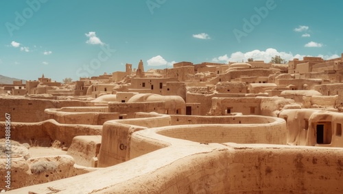 Traditional adobe brick settlement of Berber origin highlighting ancient earth architecture and culture