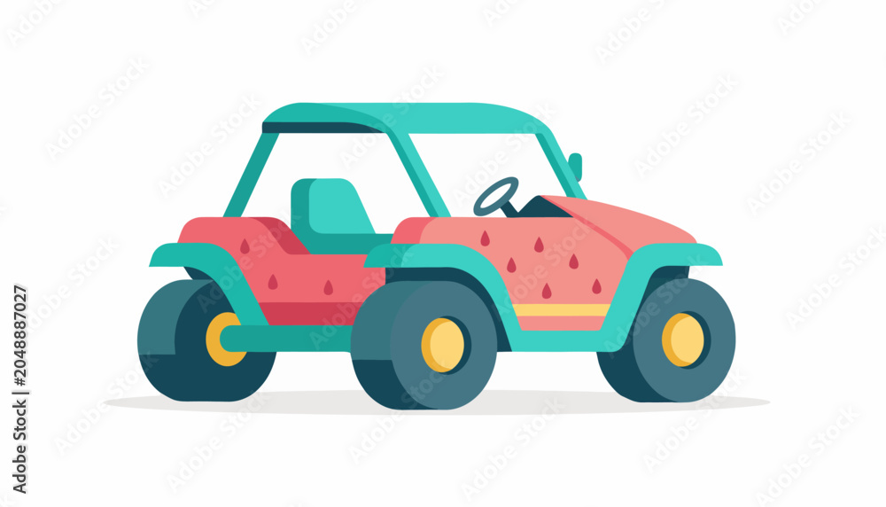 Naklejka premium Colorful cartoon watermelon jeep vehicle.