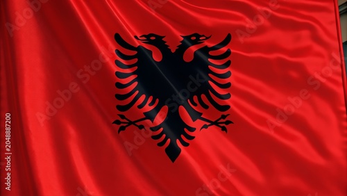 Albania flag waving in the wind, a symbol of national pride and identity